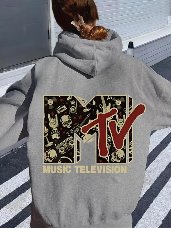 Letter Skull Print Drop Shoulder Casual Drawstring - Adult & Kids T-Shirts, Sweatshirts & Hoodies apparel design preview 1