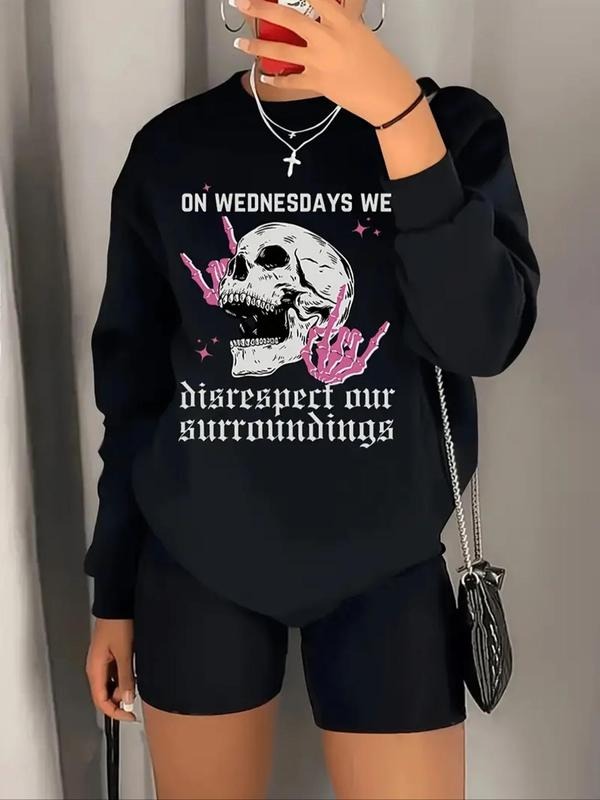 Letter Skull Print Drop Shoulder Casual Daily Clothes - Adult & Kids T-Shirts, Sweatshirts & Hoodies apparel design preview 1