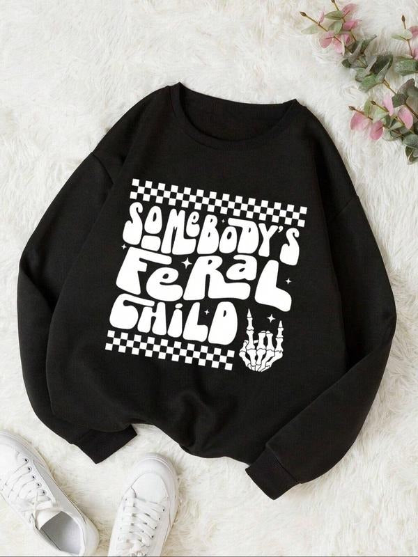 Letter Skull Print Drop Shoulder Casual Round Neck - Adult & Kids T-Shirts, Sweatshirts & Hoodies apparel design preview 1