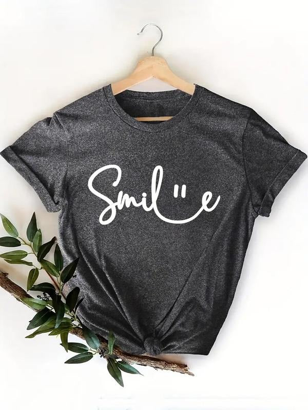 Letter Smile Face Print Round Neck Casual Short - Adult & Kids T-Shirts, Sweatshirts & Hoodies apparel design preview 1