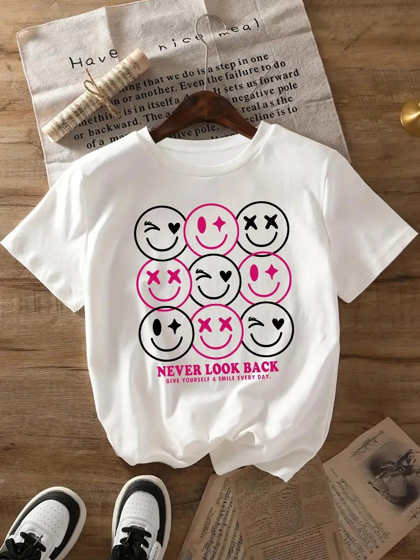 Letter Smile Face Print Round Neck Casual Crew Short - Adult & Kids T-Shirts, Sweatshirts & Hoodies apparel design preview 1