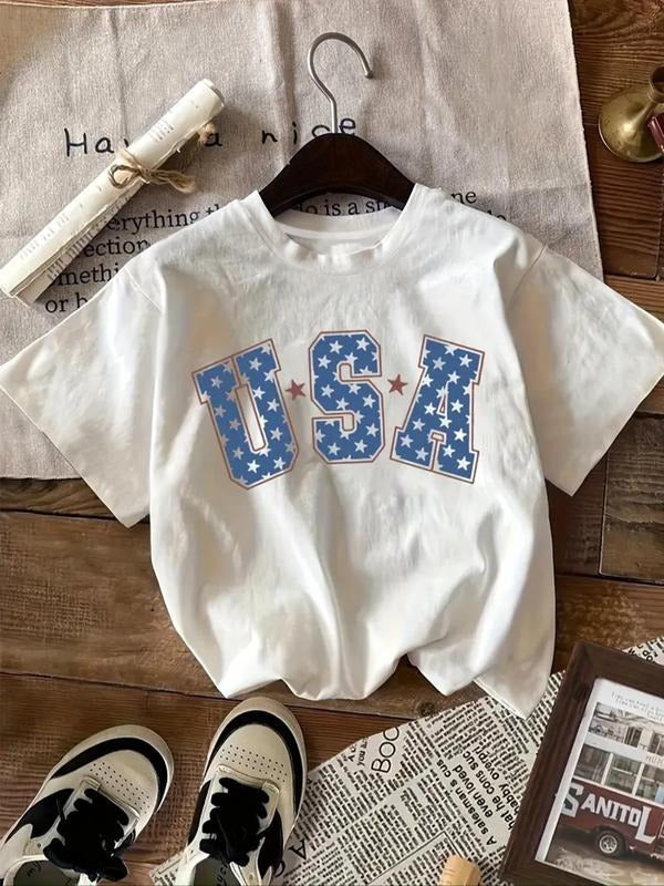 Letter Star Print Round Neck Casual Short Sleeve Crew - Adult & Kids T-Shirts, Sweatshirts & Hoodies apparel design preview 1