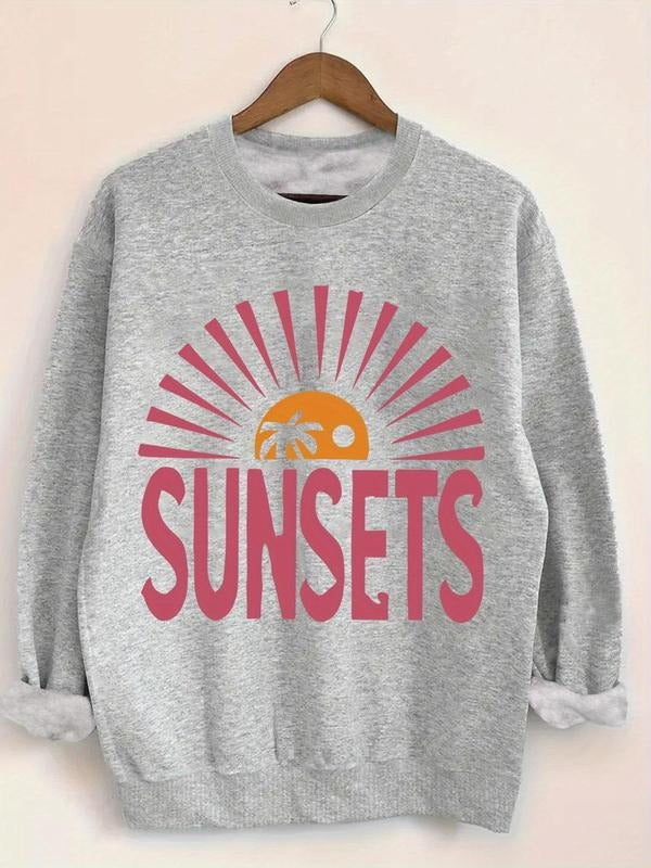 Letter Sun Print Drop Shoulder Casual Round Neck Fall - Adult & Kids T-Shirts, Sweatshirts & Hoodies apparel design preview 1