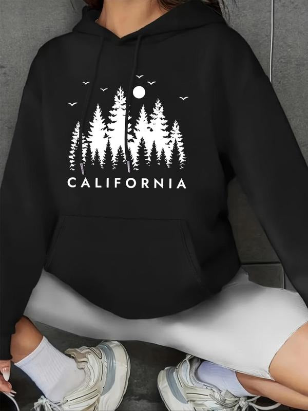 Letter Tree Print Drop Shoulder Casual Drawstring - Adult & Kids T-Shirts, Sweatshirts & Hoodies apparel design preview 1