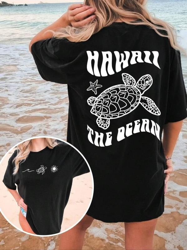 Letter Turtle Print Drop Shoulder Casual Half Sleeve - Adult & Kids T-Shirts, Sweatshirts & Hoodies apparel design preview 1