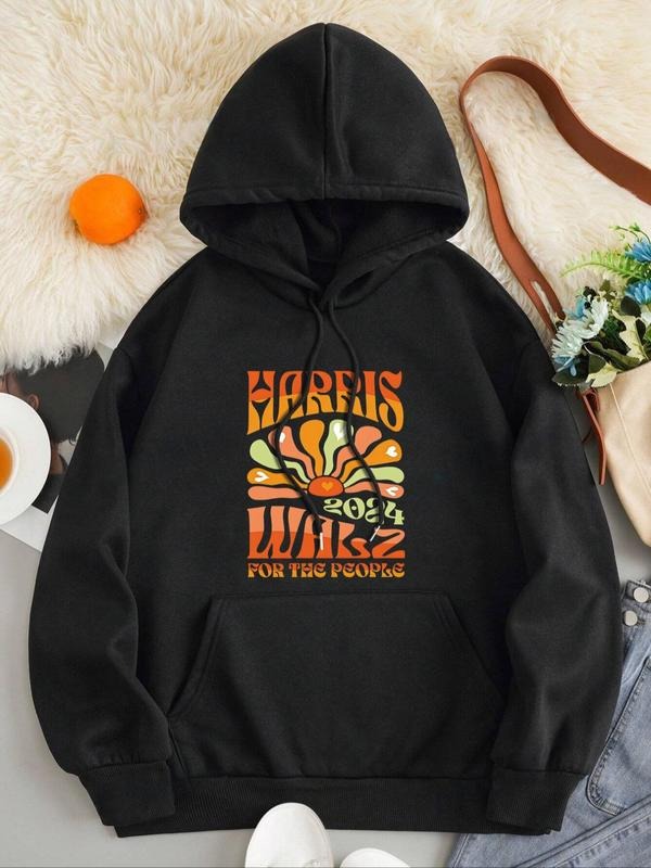 Letter Print Drawstring Pocket Casual Drop Shoulder - Adult & Kids T-Shirts, Sweatshirts & Hoodies apparel design preview 1