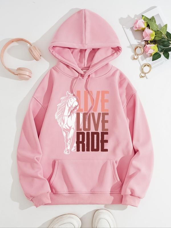 Letter Pattern Drawstring Hooded Loose Fit Casual Top - Adult & Kids T-Shirts, Sweatshirts & Hoodies apparel design preview 1
