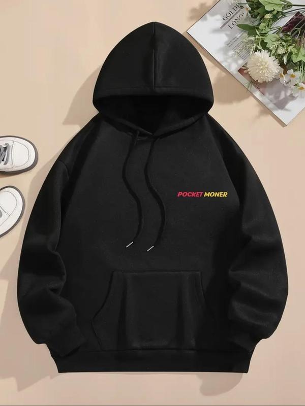 Letter Print Drawstring Pocket Casual Drop Shoulder - Adult & Kids T-Shirts, Sweatshirts & Hoodies apparel design preview 1