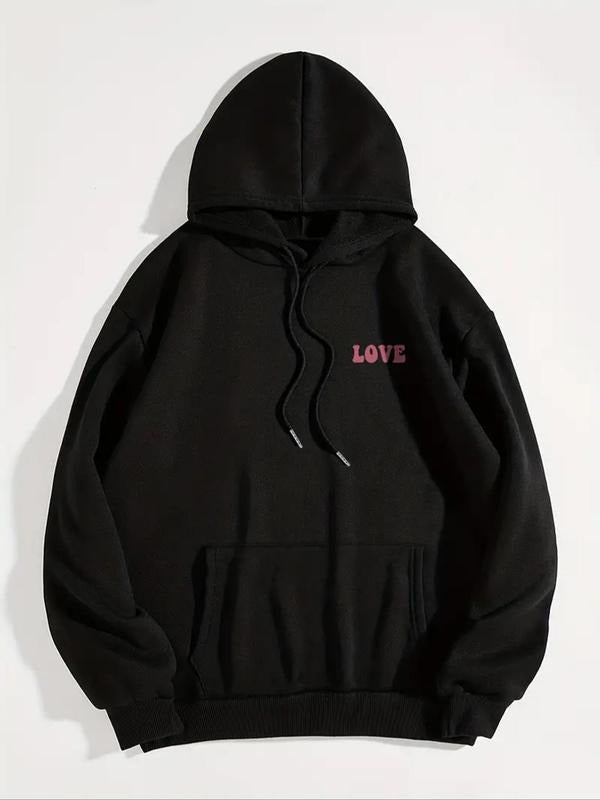 Letter Print Drawstring Pocket Casual Drop Shoulder - Adult & Kids T-Shirts, Sweatshirts & Hoodies apparel design preview 1