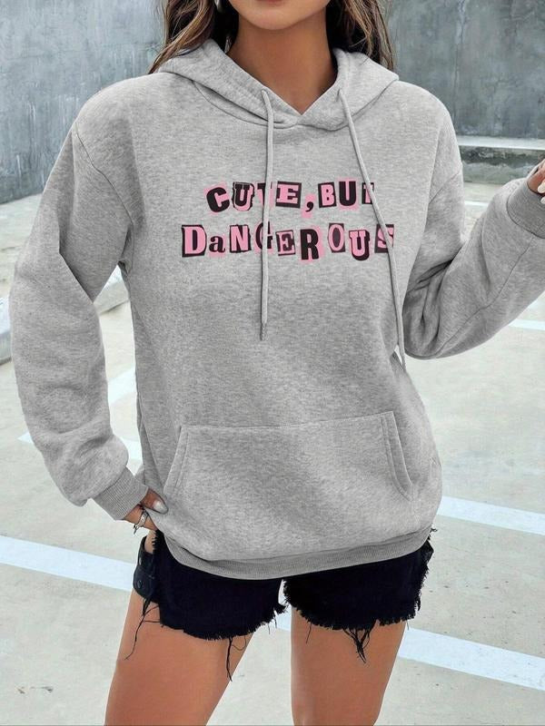 Letter Print Drawstring Pocket Casual Drop Shoulder - Adult & Kids T-Shirts, Sweatshirts & Hoodies apparel design preview 1
