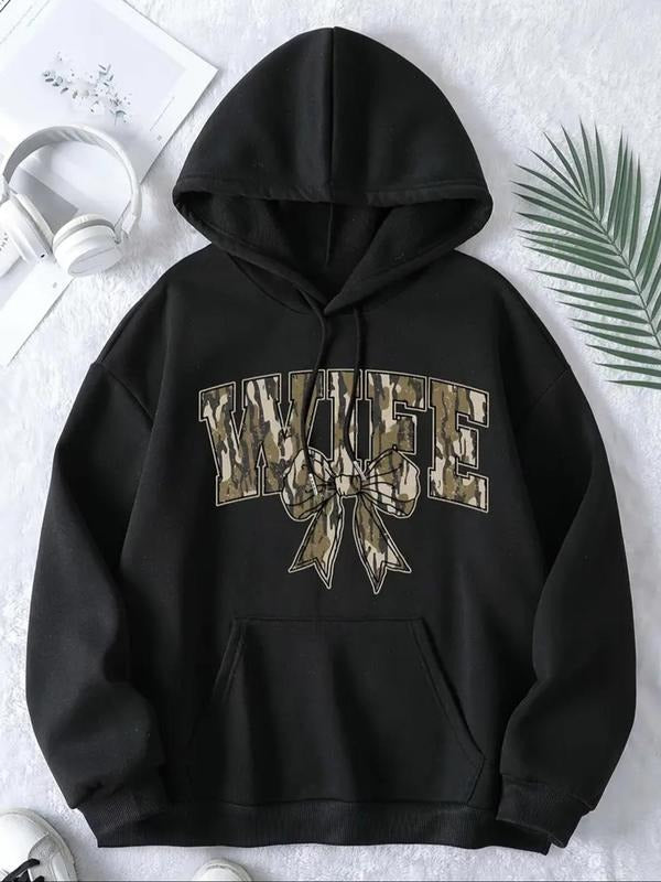Letter Print Drawstring Pocket Casual Drop Shoulder - Adult & Kids T-Shirts, Sweatshirts & Hoodies apparel design preview 1