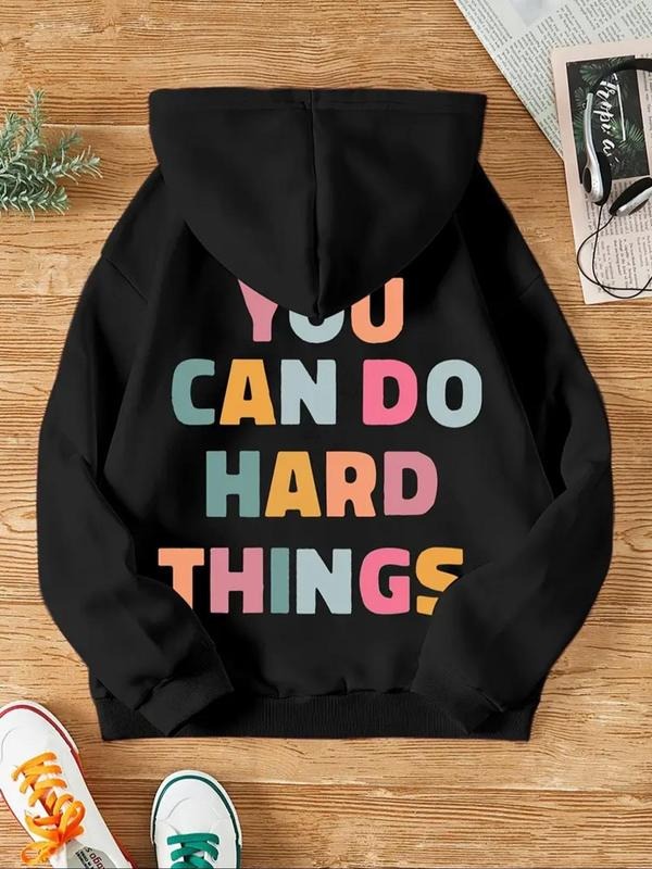 Letter Print Drop Shoulder Drawstring Casual Kangaroo - Adult & Kids T-Shirts, Sweatshirts & Hoodies apparel design preview 1