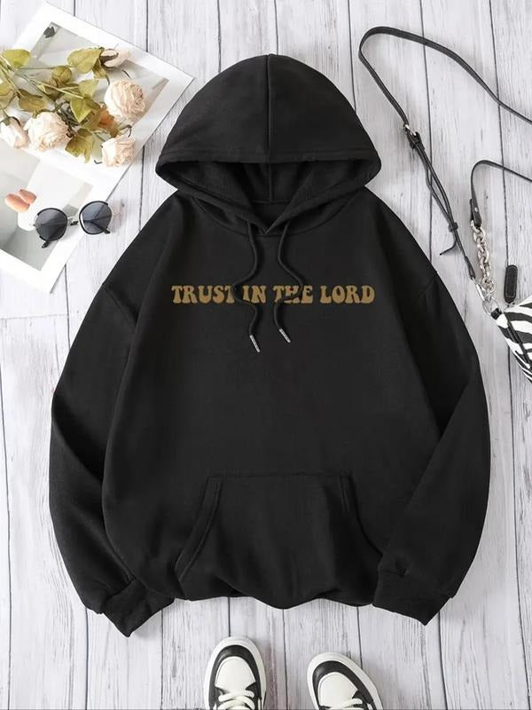 Letter Print Drop Shoulder Drawstring Casual Kangaroo - Adult & Kids T-Shirts, Sweatshirts & Hoodies apparel design preview 1