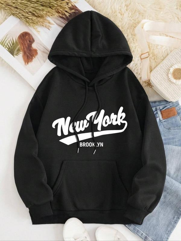 Letter Print Drop Shoulder Drawstring Casual Kangaroo - Adult & Kids T-Shirts, Sweatshirts & Hoodies apparel design preview 1