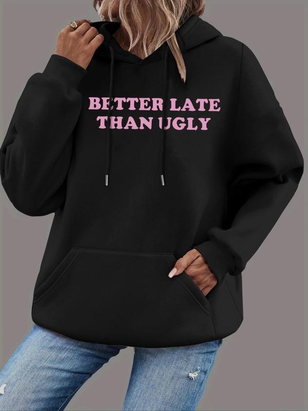 Letter Print Drop Shoulder Drawstring Casual Kangaroo - Adult & Kids T-Shirts, Sweatshirts & Hoodies apparel design preview 1
