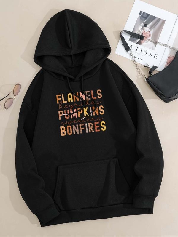 Letter Print Drop Shoulder Drawstring Casual Kangaroo - Adult & Kids T-Shirts, Sweatshirts & Hoodies apparel design preview 1