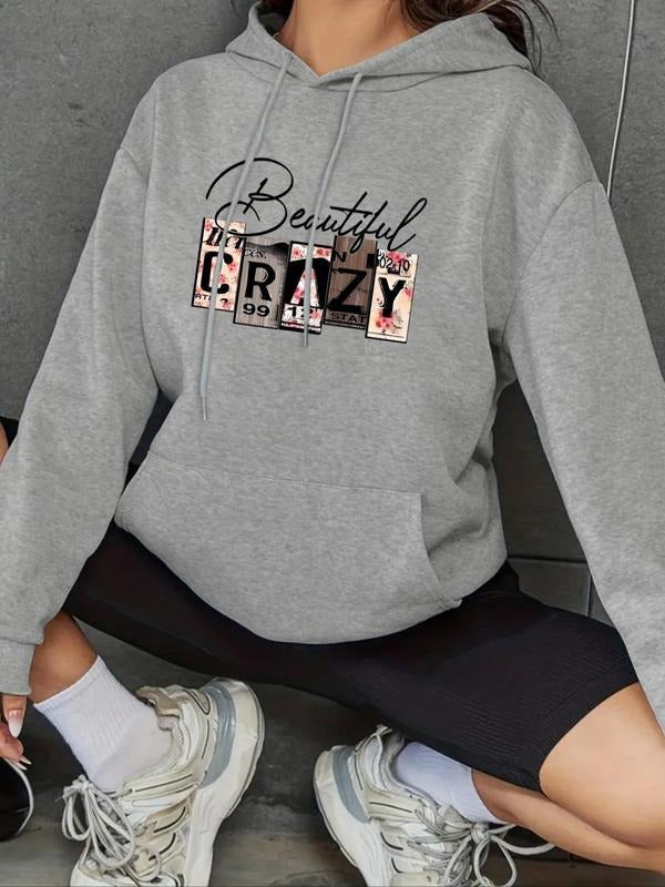 Letter Print Drop Shoulder Drawstring Casual Kangaroo - Adult & Kids T-Shirts, Sweatshirts & Hoodies apparel design preview 1