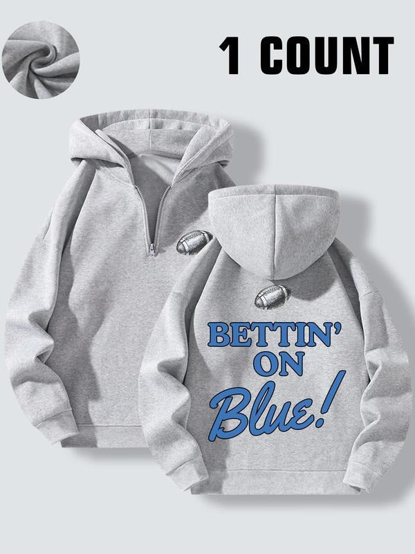 Letter Print Drop Shoulder Half Zip Up Casual Hooded - Adult & Kids T-Shirts, Sweatshirts & Hoodies apparel design preview 1