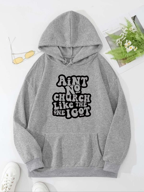 Letter Print Drop Shoulder Casual Drawstring Pocket - Adult & Kids T-Shirts, Sweatshirts & Hoodies apparel design preview 1