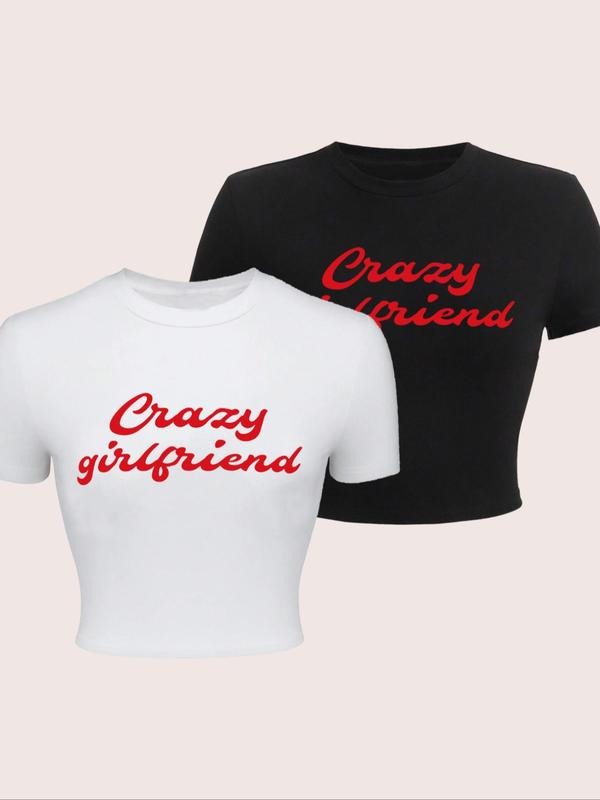 Letter Print Round Neck Crop Casual Short Sleeve Crew - Adult & Kids T-Shirts, Sweatshirts & Hoodies apparel design preview 1