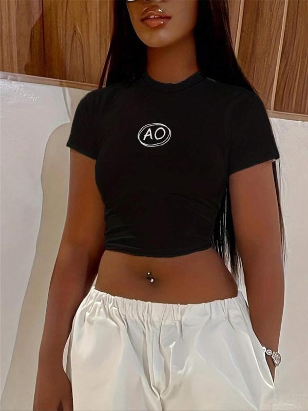 Letter Print Round Neck Crop Vintage Casual Short - Adult & Kids T-Shirts, Sweatshirts & Hoodies apparel design preview 1
