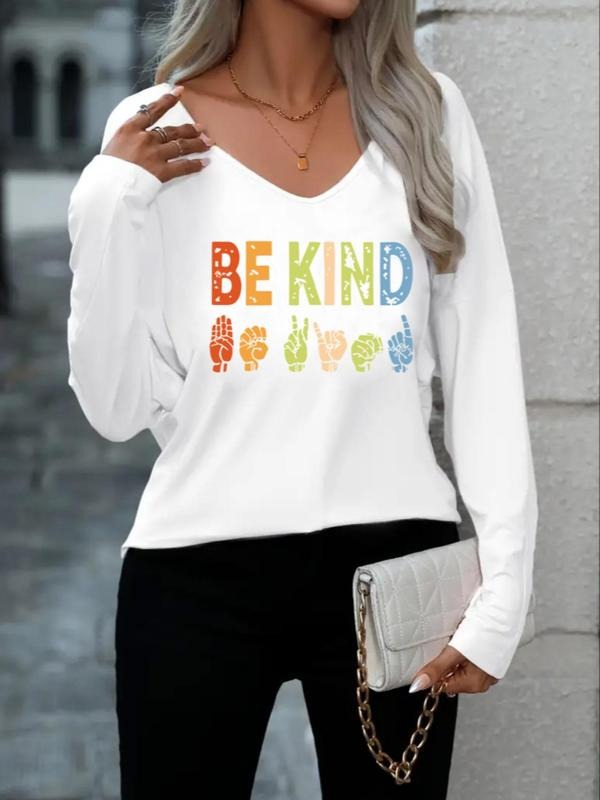 Letter Print V Neck Casual Fall Winter Top Daily - Adult & Kids T-Shirts, Sweatshirts & Hoodies apparel design preview 1