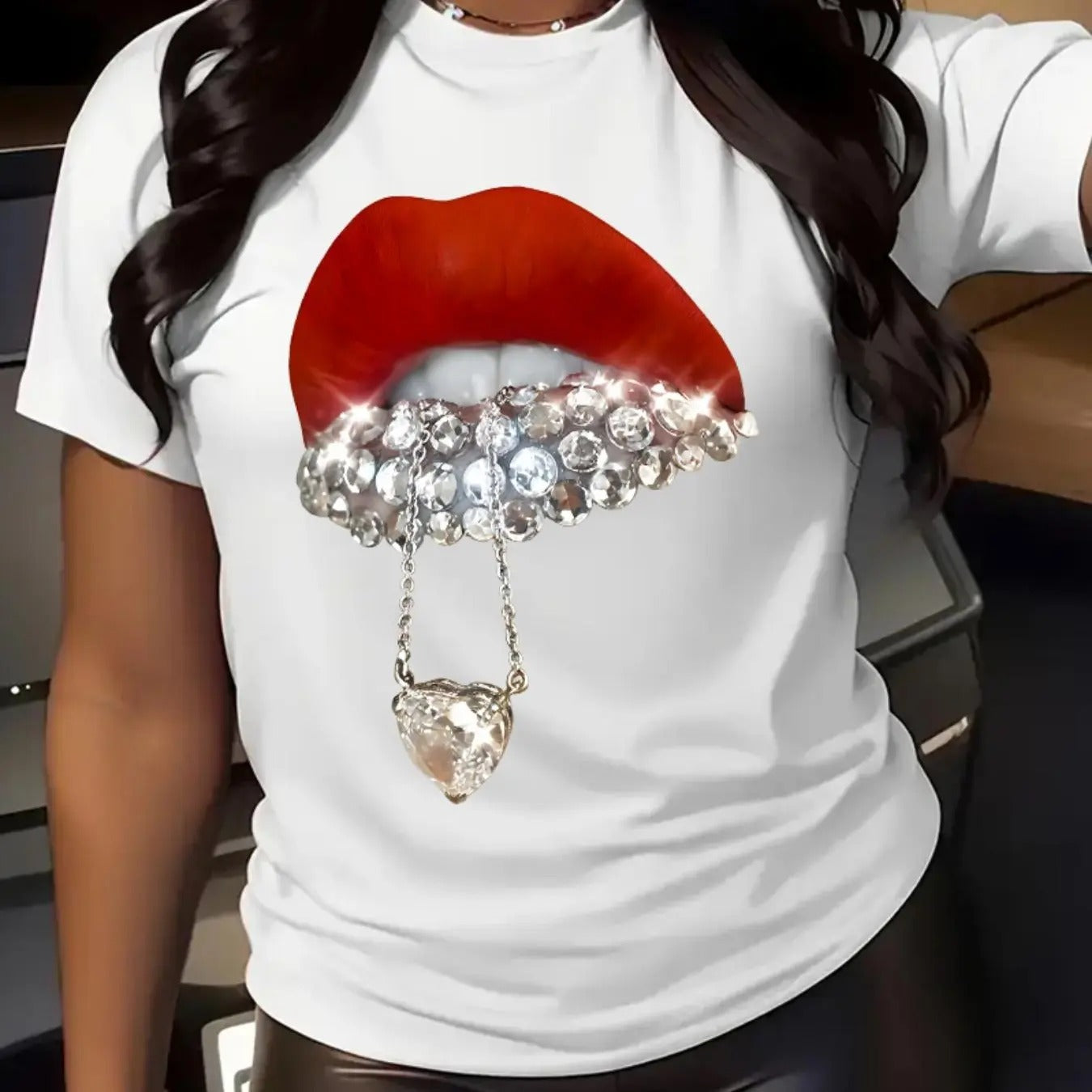 Lip Rhinestones Print Round Neck Casual Short Sleeve - Adult & Kids T-Shirts, Sweatshirts & Hoodies apparel design preview 1