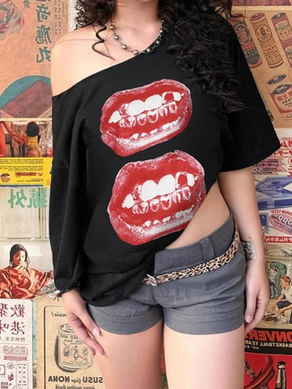 Lip Print Asymmetrical Hem Casual Daily Vacation - Adult & Kids T-Shirts, Sweatshirts & Hoodies apparel design preview 1
