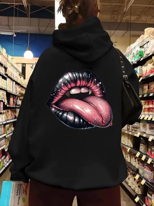 Lip Print Drawstring Pocket Casual Hooded Daily - Adult & Kids T-Shirts, Sweatshirts & Hoodies apparel design preview 1