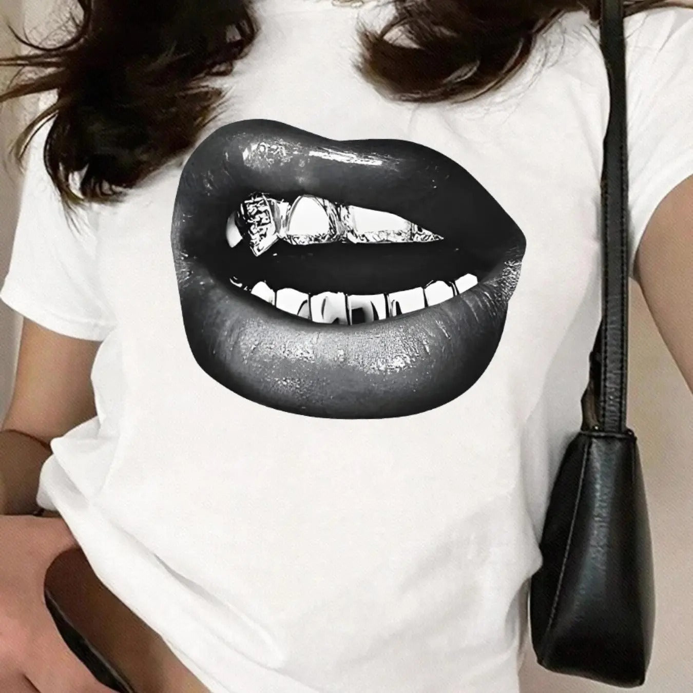 Lip Print Round Neck Casual Short Sleeve Daily Spring - Adult & Kids T-Shirts, Sweatshirts & Hoodies apparel design preview 1
