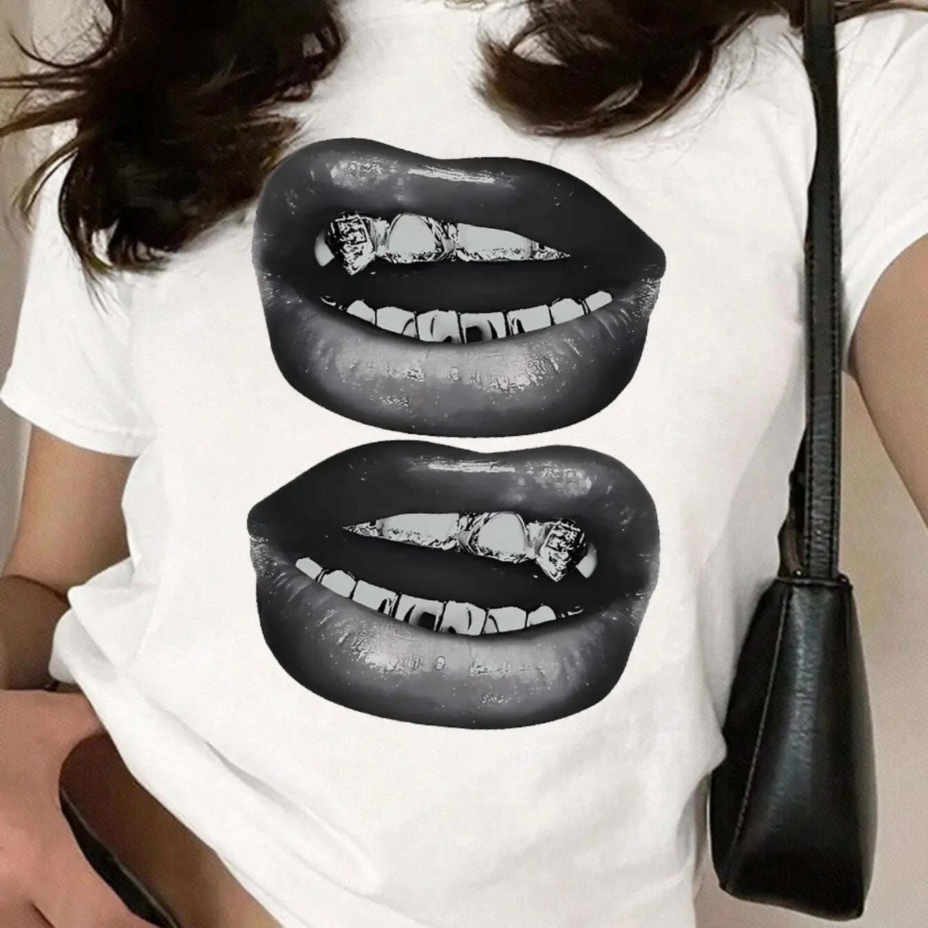 Lip Print Round Neck Casual Short Sleeve Daily Spring - Adult & Kids T-Shirts, Sweatshirts & Hoodies apparel design preview 1