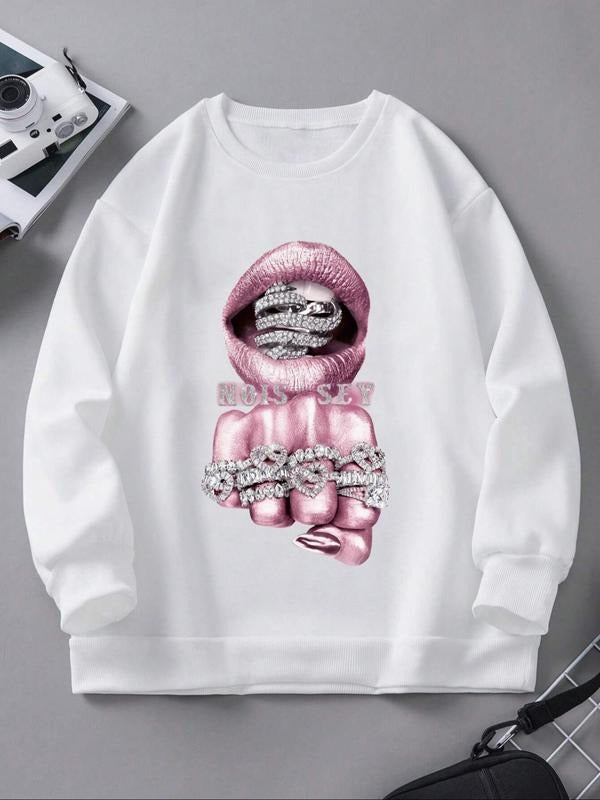 Lip Print Round Neck Casual Crew Daily Fall Winter - Adult & Kids T-Shirts, Sweatshirts & Hoodies apparel design preview 1