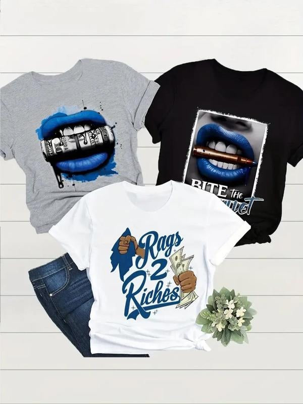 Lip Print Short Sleeve Casual Crew Neck Daily - Adult & Kids T-Shirts, Sweatshirts & Hoodies apparel design preview 1