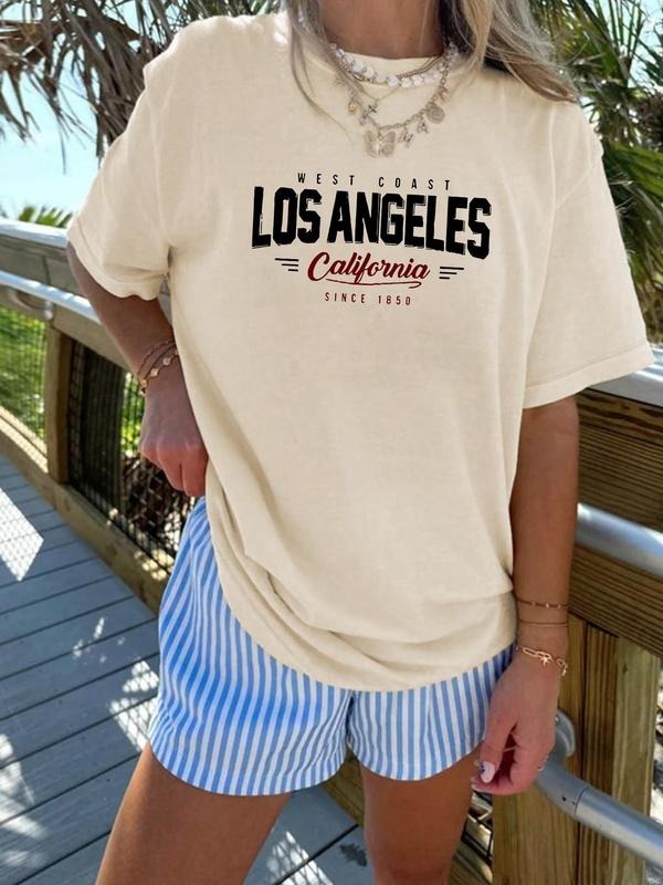 Los Angeles Letter Print Round Neck Casual Short - Adult & Kids T-Shirts, Sweatshirts & Hoodies apparel design preview 1