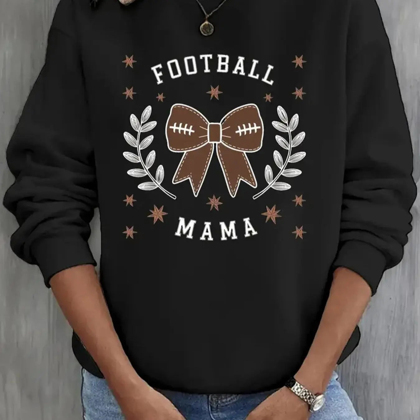 MAMA Letters Bow Leaf Print Drop Shoulder Casual - Adult & Kids T-Shirts, Sweatshirts & Hoodies apparel design preview 1