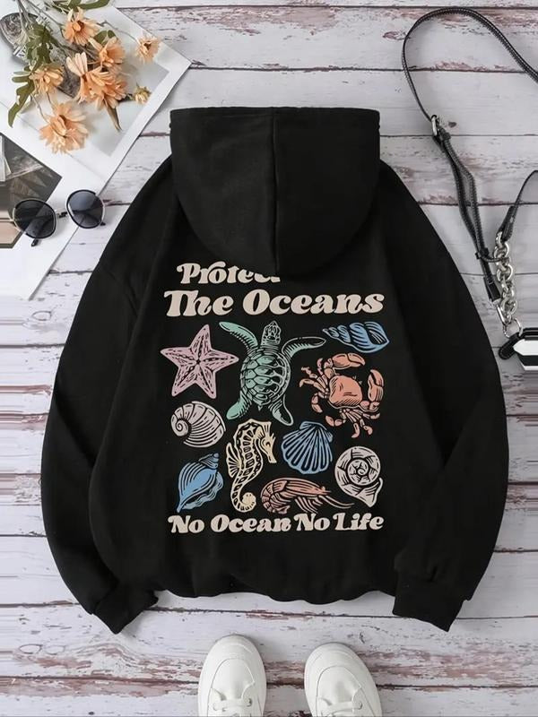 Marine Letter Print Drawstring Pocket 2024 New Casual - Adult & Kids T-Shirts, Sweatshirts & Hoodies apparel design preview 1