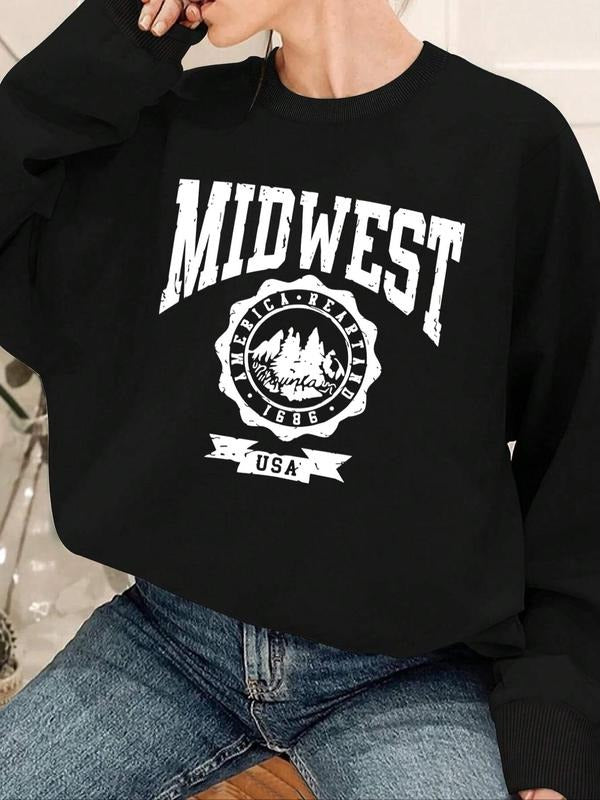 Midwest Letter Print Drop Shoulder Casual Round Neck - Adult & Kids T-Shirts, Sweatshirts & Hoodies apparel design preview 1