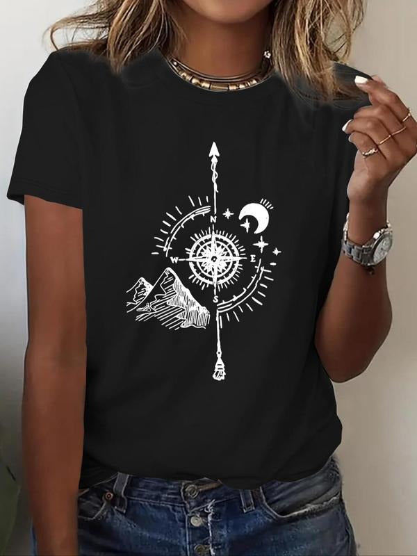 Moon Compass Print Round Neck Short Sleeve Summer - Adult & Kids T-Shirts, Sweatshirts & Hoodies apparel design preview 1