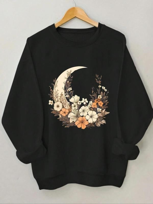 Moon Floral Print Round Neck Casual Crew Spring Fall - Adult & Kids T-Shirts, Sweatshirts & Hoodies apparel design preview 1