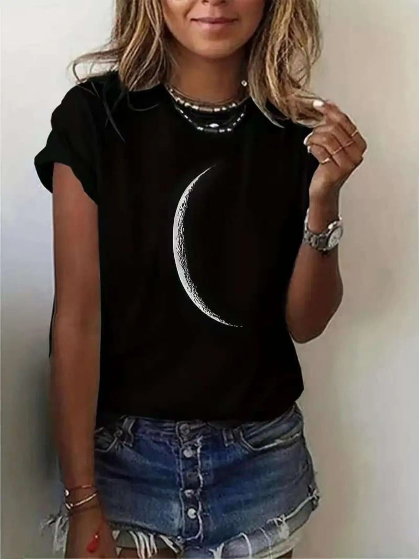 Moon Print Round Neck Casual Short Sleeve Crew Summer - Adult & Kids T-Shirts, Sweatshirts & Hoodies apparel design preview 1
