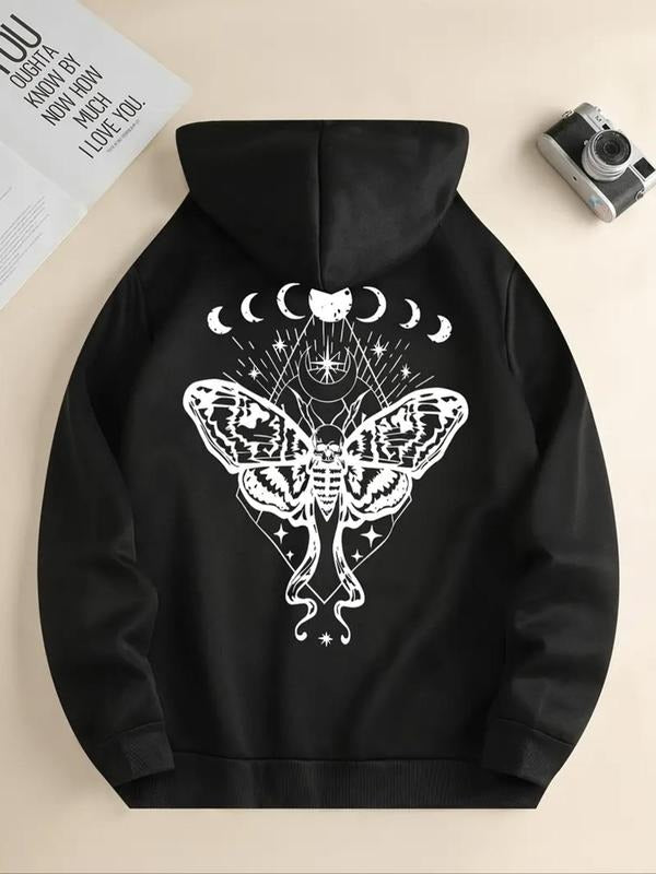 Moth Skull Print Drawstring Pocket Casual Hooded Fall - Adult & Kids T-Shirts, Sweatshirts & Hoodies apparel design preview 1