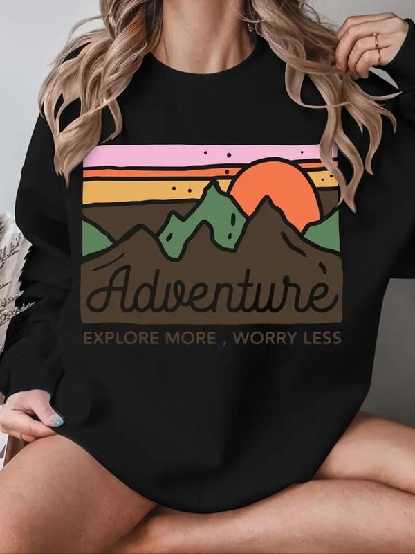 Mountain Sunset Print Round Neck 1 Count Casual Crew - Adult & Kids T-Shirts, Sweatshirts & Hoodies apparel design preview 1