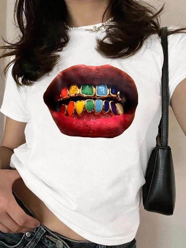 Mouth Print Round Neck Casual Short Sleeve Summer - Adult & Kids T-Shirts, Sweatshirts & Hoodies apparel design preview 1