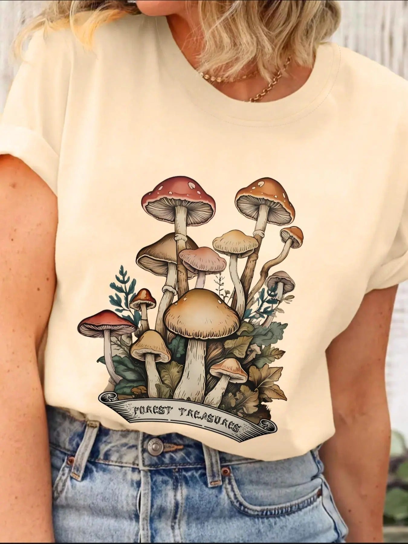 Mushroom Letter Print Round Neck Vintage Casual Drop - Adult & Kids T-Shirts, Sweatshirts & Hoodies apparel design preview 1