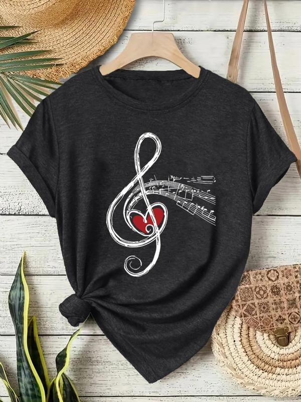 Music Note Heart Print Round Neck Casual Short Sleeve - Adult & Kids T-Shirts, Sweatshirts & Hoodies apparel design preview 1