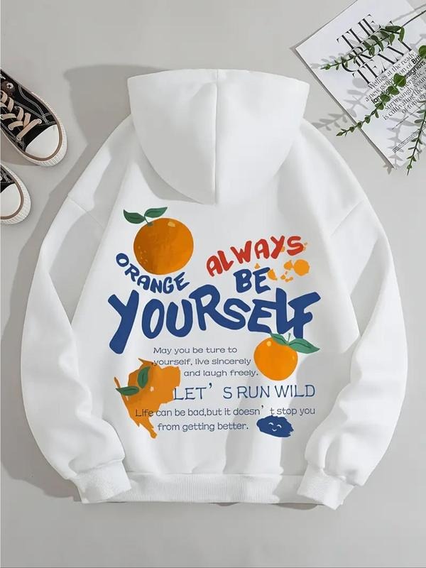Orange Letter Print Drawstring Pocket Casual Hooded - Adult & Kids T-Shirts, Sweatshirts & Hoodies apparel design preview 1