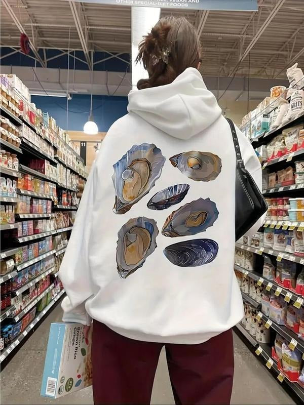Oyster Print Drop Shoulder Casual Drawstring Pocket - Adult & Kids T-Shirts, Sweatshirts & Hoodies apparel design preview 1