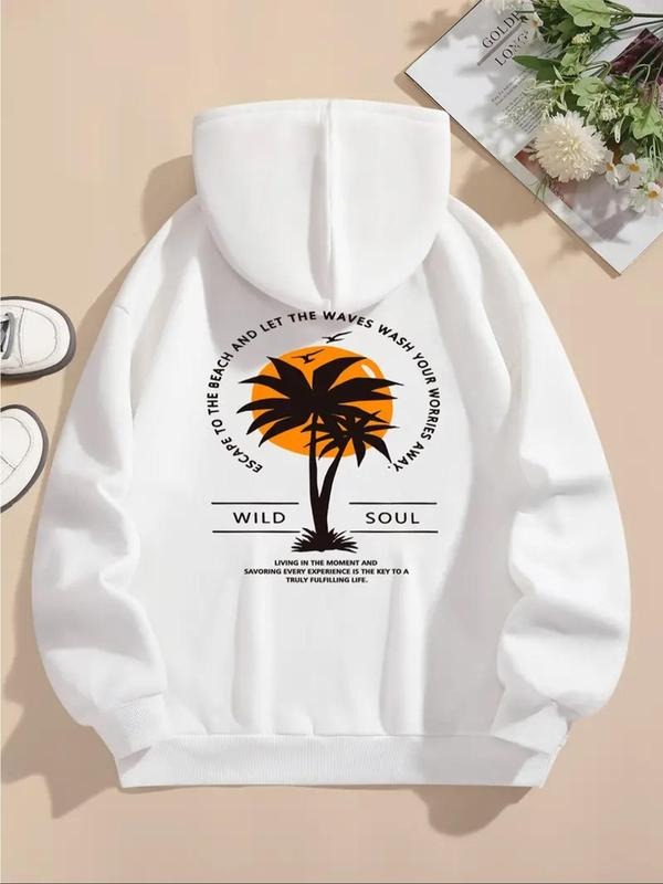 Palm Tree Print Drop Shoulder Drawstring Thermal - Adult & Kids T-Shirts, Sweatshirts & Hoodies apparel design preview 1