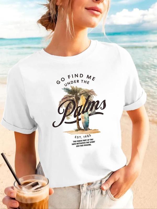 Palm Tree Print Round Neck Vintage Casual Short - Adult & Kids T-Shirts, Sweatshirts & Hoodies apparel design preview 1