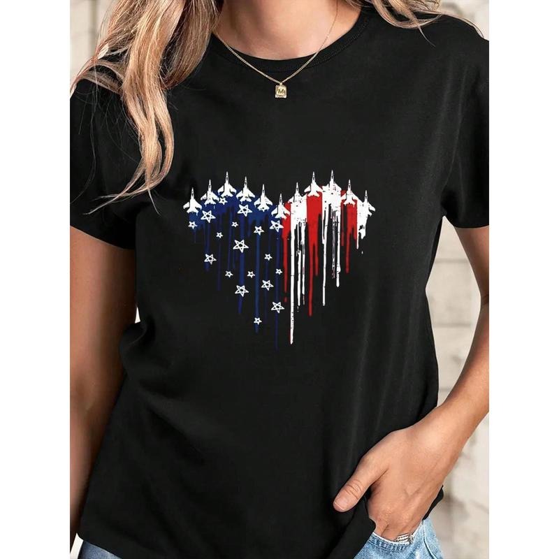 Patriotic 4th July American Flag Heart Fighter Jet - Adult & Kids T-Shirts, Sweatshirts & Hoodies apparel design preview 1